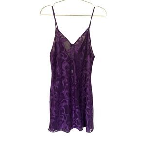 Frederick's of Hollywood Sheer Purple Babydoll Chemise Lace Bow Detail Size M